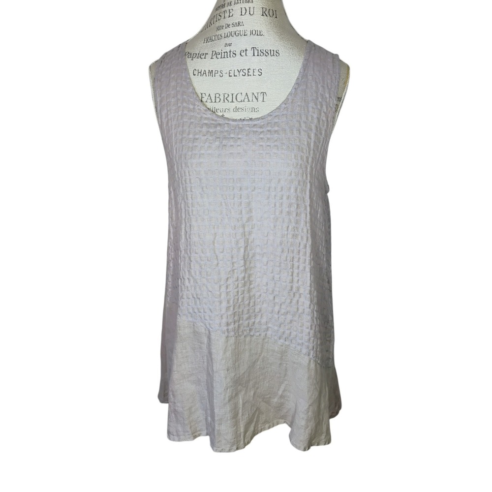 Linnea Linen Blend Tunic Tank Top Medium Beige Lagenlook Beach Minimalist USA